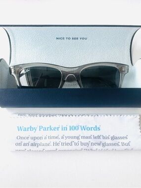 Ray-Ban Clear Frame Sunglasses with Light Gray Lenses + Warby Parker Hard Case